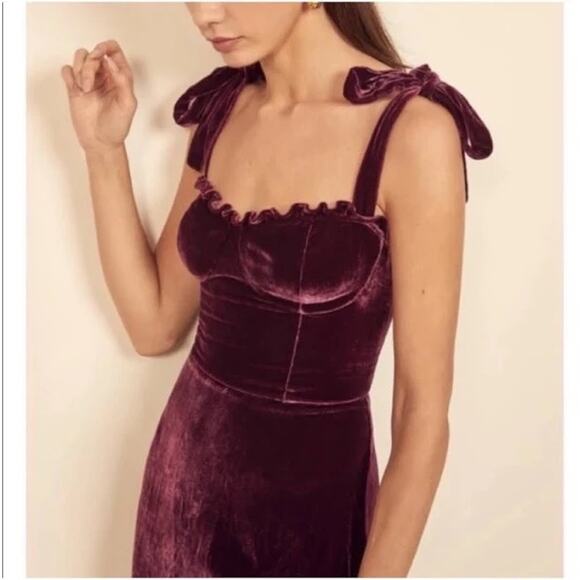 NWT Reformation Antoinette Velvet Corset Dress Plum Sz 6 Bow Tie Straps - Picture 4 of 10